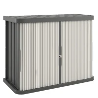 Outsunny Coffre de Rangement Extérieur 480 L, 2 Niveaux avec Portes Coulissantes Résistant aux UV, 120,5x59,5x92cm, Marron Clair(m-1)