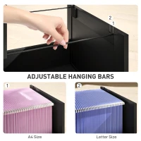HOMCOM 3 Drawer Filing Cabinet with Lock, Office Storage Cabinet with Adjustable Hanging Bars for A4 Letter Size Files, Black(m-5)