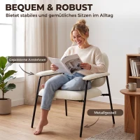 HOMCOM Modernes 2er-Set Sessel, Chenille-Bezug, gepolsterte Armlehnen, Metallgestell, cremeweiß(m-7)