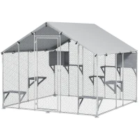 PawHut Jaula Grande para Gatos Exterior con 2 Casitas 7 Plataformas para Saltar Cubierta Impermeable y Anti-UV 240x193x195 cm(m-11)