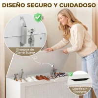 HOMCOM Baúl de Almacenaje 108L Banco de Almacenaje con Panel de Ratán Tapa Brazos de Soporte para Recibidor 80x40x45cm Blanco(m-6)