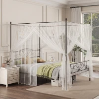 HOMCOM Canopy Bed Frame King Size, Metal Platform Bed Frame with Headboard and Footboard, Underbed Storage, Black(m-14)