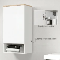 HOMCOM Pensile Bagno, Mobile Bagno Salvaspazio Sospeso con Anta, 3 Ripiani e Vano Aperto, 2 Ripiani Regolabili, Senza Maniglie, Bianco(m-6)
