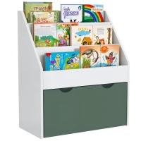 AIYAPLAY Bibliotecă pentru Copii 3-8 Ani cu 3 Rafturi și Sertar Inferior, din MDF, 62,5x30x70 cm, Verde(m-11)