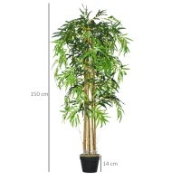 Outsunny Pack de 2 Bambú Artificiales 150 cm con 1095 Hojas Maceta Decoración para Interior Hogar Verde(m-3)