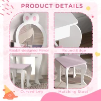 ZONEKIZ Wooden Kids Bedroom Furniture Set with Kids Dressing Table, Stool, Bed, for 3-6 Years, Bunny-Design(m-7)