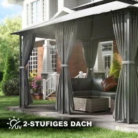 Outsunny Pavillon 3x4m Gartenpavillon mit 6 Seitenteilen Partyzelt Gartenzelt Festzelt mit Doppeldach Dunkelgrau(m-4)