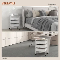 HOMCOM Carrello Multiuso con 3 Cestini Estraibili e Ruote per Cucina e Ufficio in Acciaio e PP, Bianco(m-6)