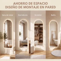 HOMCOM Espejo de Pared Arqueado con Luces 120x40 cm Sin Marco 3 Temperaturas de Color Brillo Ajustable Transparente(m-12)