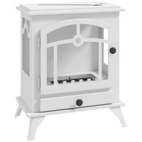HOMCOM Estufa de Bioetanol de Pie con Tanque de 0,9 L Apagallamas de Acero Inoxidable Tiempo de Combustión 3H 45x28x54cm Blanco(m-1)