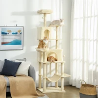 PawHut Árbol Rascador para Gatos con Plataforma Torre Escalador para Gatos con Cama Cuevas Postes de Sisal 60x48x202 cm Beige(m-10)
