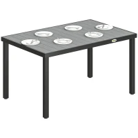 Outsunny Table de jardin pour 4 à 6 personnes, table à manger extérieure avec plateau à lattes, 140 x 90 x 74 cm, gris(m-11)