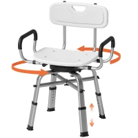 HOMCOM Scaun de Duș Rotativ Reglabil pe Înălțime cu Brațe, Spătar, Capacitate 150 kg, Alb(m-12)