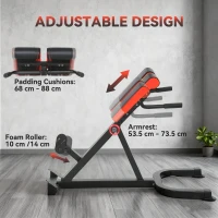 SPORTNOW 45-Degree Hyperextension Roman Chair, 5-Level Adjustable Back Extension Bench, Heavy-Duty Home Gym Equipment, Red(m-6)