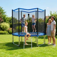 SPORTNOW Trampolino Elastico da Giardino Ø244x240 cm con Rete di Protezione e Scala, in Acciaio e PP, Blu(m-9)