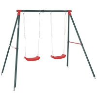 Outsunny Columpio Doble para Niños +3 Años con Soporte de Metal Juego de Columpio Infantil Cuerda Ajustable Exteriores Carga Máx. 40kg 239x156x180 cm Verde Rojo(m-1)
