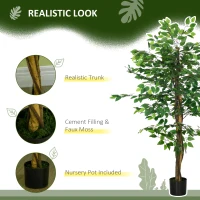 HOMCOM Artificial Ficus Tree, with Weighted Plant Pot - Green(m-4)