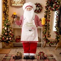 HOMCOM 4ft Singing Cooking Santa Claus, Standing Christmas Animated Santa Figure with Head Moving, Sound/Touch Activated(m-8)