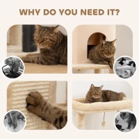 PawHut 132cm Cat Tree w/ Scratching Posts, Pad, Cat Bed, Cat House, Jumping Platform, Grooming Brush, Anti-Tip Kit, Beige(m-7)
