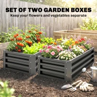 Outsunny Set of Two 110 x 50cm Steel Planter Boxes -  Dark Grey(m-4)