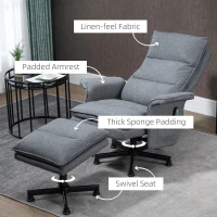 HOMCOM Swivel Recliner Chair and Footstool, Upholstered Massage Recliner Armchair with Remote Control, Timer and Steel Base, Grey(m-6)