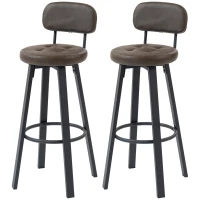 HOMCOM Juego de 2 Taburetes Altos de Cocina Giratorios Tapizados de PU con Respaldo Marco de Metal Reposapiés Marrón Oscuro(m-11)