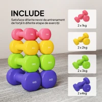 HOMCOM Set 4 Gantere Hexagonale de 20 kg în Total din Oțel și PU de la 1 la 4 kg, Multicolor(m-5)