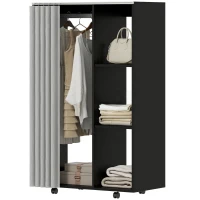 HOMCOM Armoire penderie vêtement dressing mobile 4 roulettes tringle à vêtements et étagères ouvertes 80 x 40 x 128 cm noir(m-12)