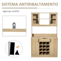 HOMCOM Mobile Cucina con Cassetto, 4 Armadietti, Mensole e Portabottiglie, Credenza Alta in Legno, Rovere, 106x48x180cm(m-6)
