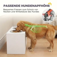 PawHut Hundefutterstation mit 2 Edelstahl-Näpfen, Schrank für Utensilien, für große Hunde, Zubehör, Weiß(m-4)