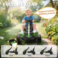 AIYAPLAY Kart Pedales para Niños de +3 Años con Embrague Automático Freno Ruedas Antideslizantes de EVA y Marco Metálico Verde(m-5)