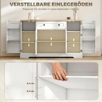 HOMCOM Sideboard Küchenschrank mit 4 Türen, Schublade, Verstellbaren Regal, Türregalen für Küche, Esszimmer, 138x40x85cm, Weiß(m-6)