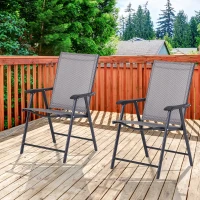 Outsunny Lot de 2 chaises de Jardin Pliantes avec accoudoirs métal époxy textilène - dim. 58L x 64l x 94H cm - Noir Gris(m-9)