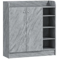 HOMCOM Schuhschrank, Platz für 12 Paar Schuhe, 2 Türen und 4 offene Fächer, für Flur oder Eingangsbereich, Grau(m-1)