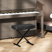 HOMCOM Sgabello per Pianoforte Pieghevole e Regolabile su 4 Altezze, in Pelle PU, Schiuma e Metallo, 60x32x53-63 cm, Nero(m-5)