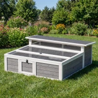 PawHut Maison Tortue Terrestre Habitat 2 Zones avec Double Toit Ouvrant Bitumé et Grillagé Fenêtre 113x106,5x44,5cm Gris Foncé(m-2)