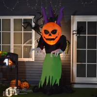 HOMCOM Halloween Pumpkin Ghost Inflatable LED Lights Accessories Scary Ghoul Outdoor Kids Party Theme Display(m-1)