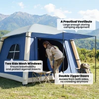 Outsunny Inflatable Camping Tent with Hand Pump, Easy Setup 1/2 Person Blackout Blow Up Tent, Dark Blue(m-6)
