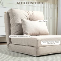HOMCOM Sofá-Cama Individual Dobrável Estofado em Linho com Encosto Ajustável 5 Posições e 1 Almofada Bege(m-6)
