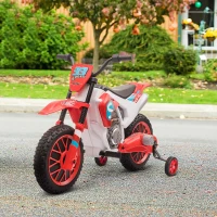 HOMCOM Moto da Cross Elettrica per Bambini da 3-5 Anni, Moto Elettrica per Bambini con Batteria 12V Ricaricabile e Rotelline Rimovibili, 106.5x51.5x68cm, Rosso(m-2)