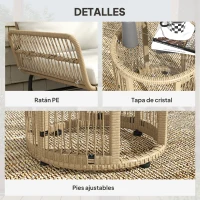 Outsunny Conjunto de Muebles de Jardín Exterior de Ratán con Sofá de 2 Plazas Chaise Longue Cojines y Mesa Auxiliar Crema(m-6)