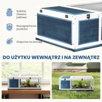 PawHut Terrarium dla żółwia drewniany domek żółwiarnia wybieg dwustrefowy otwierany daszek 3 okna 91x60,5x32 cm niebieski(m-4)