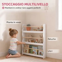 AIYAPLAY Libreria Montessoriana per Bambini 3-8 Anni a 3 Ripiani, 60x15x73 cm, per Cameretta, Bianco(m-5)