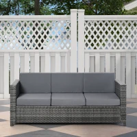 Outsunny Canapea pentru Exterior cu 3 Locuri din Ratan PE, Canapea cu Perne Tapițate și Huse Detasabile, Cadru Metalic pentru Grădină, Terasă și Balcon, 185x70x80 cm, Gri(m-10)