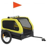 PawHut Dog Bike Trailer with Flip-Down Ramp Tailgate, Quick Release Frame, Universal Bicycle Coupler, Reflectors, Yellow(m-1)