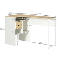 HOMCOM Bureau d'Angle avec 2 Tiroirs, 120 x 60 cm, Bureau en L avec 3 Compartiments Ouverts, Table Informatique pour Étudier, Travailler, Chambre, Maison, Chêne Clair(m-3)