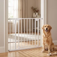 PawHut Barrière de Sécurité pour Chiens et Bébés 76 à 88 cm avec Extension, Fixation par Pression sans Perçage, 76 à 88 cm, Blanc(m-10)