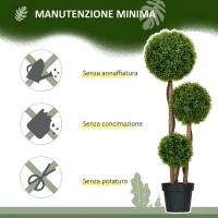 HOMCOM Pianta di Bosso Artificiale a 3 Sfere con Foglie di Bambù, Vaso Incluso, Altezza 110 cm, Verde(m-5)