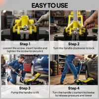 HOMCOM Gato Hidráulico para Coche 3T Altura de Elevación 75-505 mm con Bomba de Doble Pistón Ruedas Mango de Aluminio Amarillo(m-9)