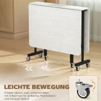 HOMCOM Mobiler Klapptisch mit 6 Rollen und Bremsen, faltbarer Küchen-Esstisch für kleine Räume, Weiß(m-6)